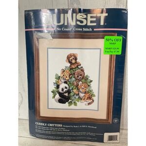Sunset dimensions, Crosstitch cuddly critters 10x12 Jungle Baby Animal Theme NWT